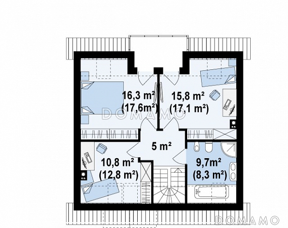 Проект одноэтажного мансардного дома из кирпича с кабинетом и балконом / План мансардного этажа