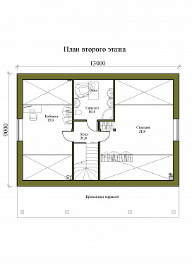 Проект одноэтажного дома с мансардой и просторной крытой террасой / План мансардного этажа