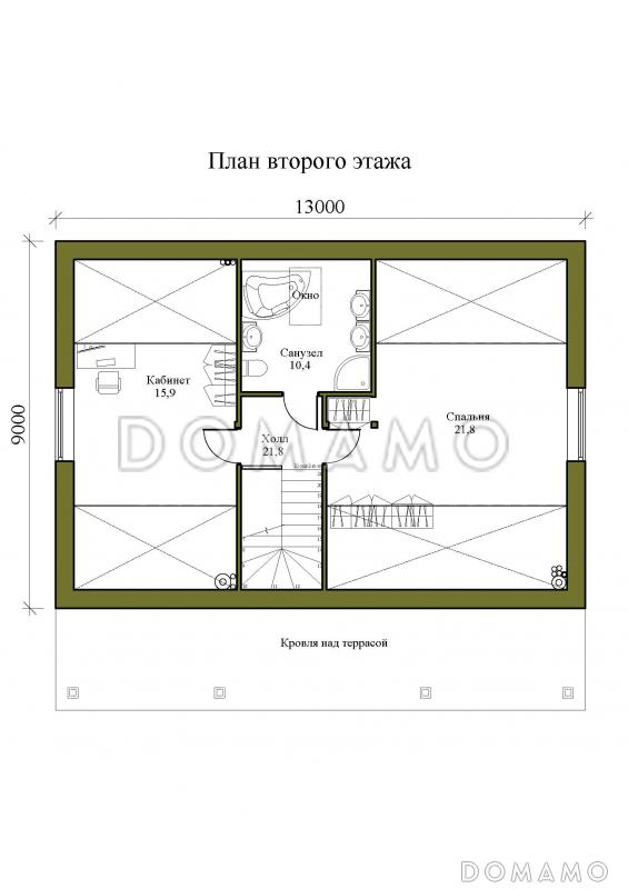 Проект одноэтажного дома с мансардой и просторной крытой террасой / План мансардного этажа