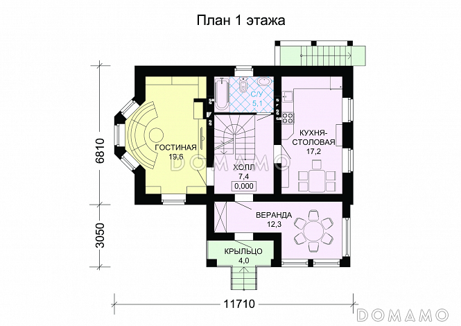 Экономичный загородный дом с подвалом / План 1 этажа