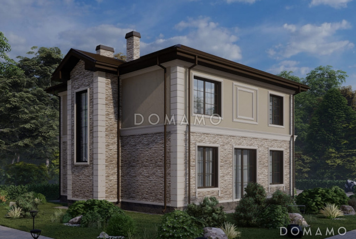 Проект двухэтажного дома с 3 спальнями, гостевой, большой ванной и террасой