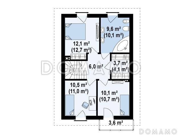 Проект одноэтажного мансардного дома из кирпича с кабинетом и с высокой аттиковой стеной / План мансардного этажа