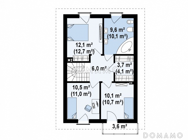 Проект одноэтажного мансардного дома из кирпича с кабинетом и с высокой аттиковой стеной / План мансардного этажа