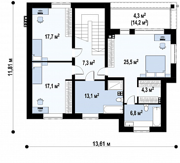 Проект двухэтажного дома с подвалом, гаражом, двумя спальнями на первом этаже, мастер-спальней на втором этаже / План 2 этажа