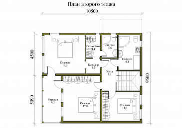 Проект двухэтажного каркасного дома с панорамным остеклением и двумя верандами / План 2 этажа