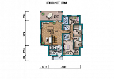 Проект двухэтажной виллы с эксплуатируемой крышей и террасами на втором этаже / План 1 этажа