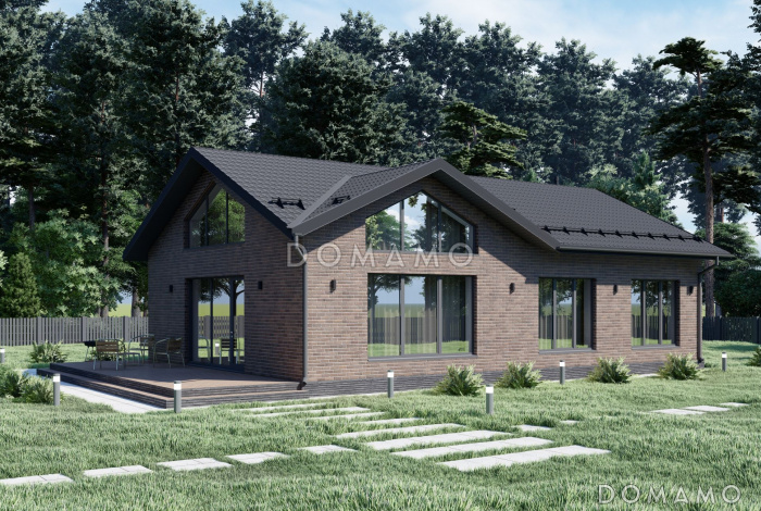 Проект одноэтажного дома с большими окнами S-108
