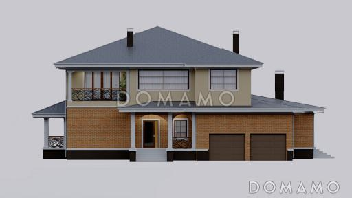 Проект просторного двухэтажного дома с эркером, двумя террасами и гаражом на 2 места / Фасад 2