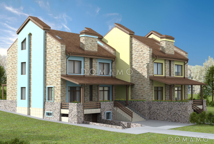 Проект жилого дома для сблокированного строительства на площадке с рельефом