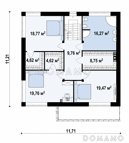 Проект современного двухэтажного дома из кирпича с четырьмя комнатами, гаражом и балконом / План 2 этажа