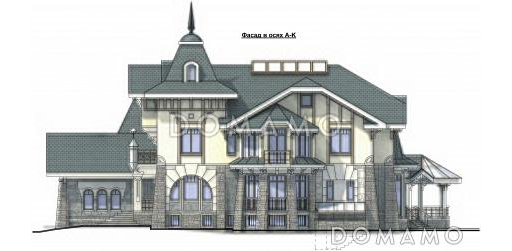 Проект просторного коттеджа с гаражом и хоз блоком / Фасад 3