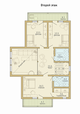 Проект современного каркасного дома с двумя террасами / План мансардного этажа
