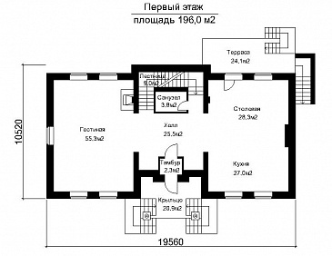 Проект загородного дома с большой бильярдной / План 1 этажа