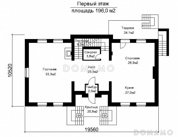Проект загородного дома с большой бильярдной / План 1 этажа