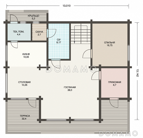 Проект дома из клееного бруса для круглогодичного проживания семьи / План 1 этажа