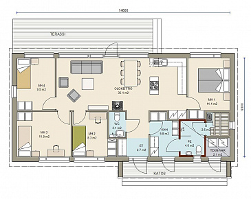 Проект современного каркасного дома с 4 спальнями / План 1 этажа