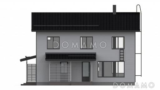 Проект каркасного дома с большой гардеробной в спальной комнате на втором этаже / Фасад 1