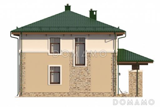 Проект двухцветного коттеджа из SIP с двумя гардеробными и большим крыльцом / Фасад 3