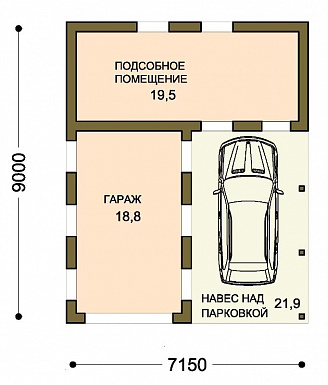 Проект гаража с навесом и подсобным помещением / План 1 этажа