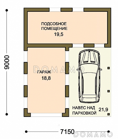 Проект гаража с навесом и подсобным помещением / План 1 этажа