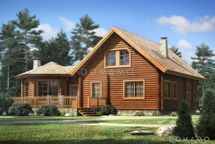 Проект комфортабельного бревенчатого дома с вынесенной столовой