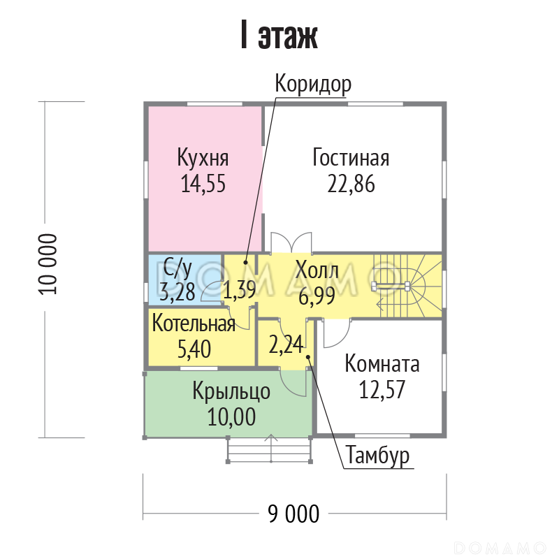 Проект двухэтажного дома из клееного бруса с удобной планировкой / План 1 этажа