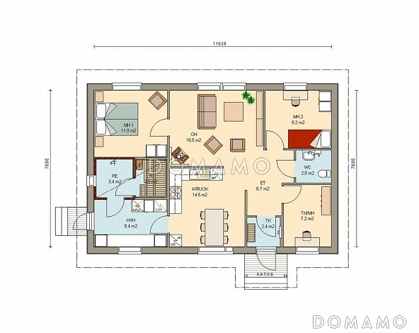 Проект одноэтажного каркасного дома с удобной планировкой / План 1 этажа