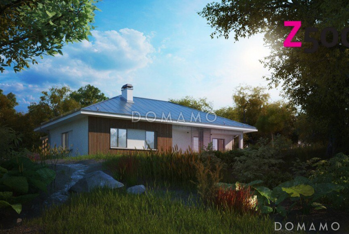 Проект практичного одноэтажного дома из газобетона с двумя частично крытыми террасами