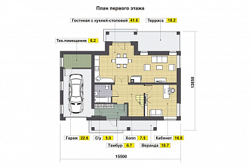 Проект дома с двумя балконами на мансардном этаже / План 1 этажа