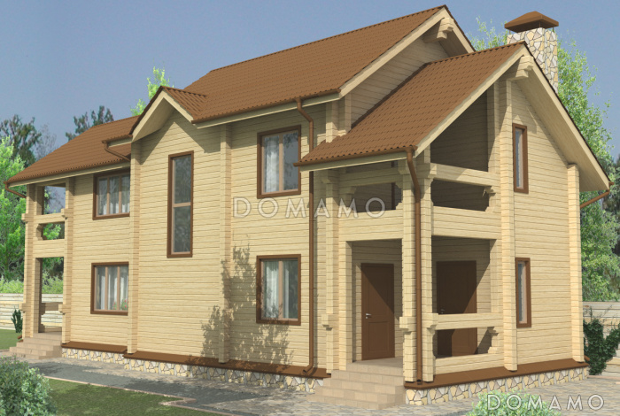 Проект двухэтажного дома из клееного бруса с подвальным этажом и холодным чердаком