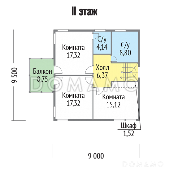 Проект каркасного дома с небольшим патио / План 2 этажа