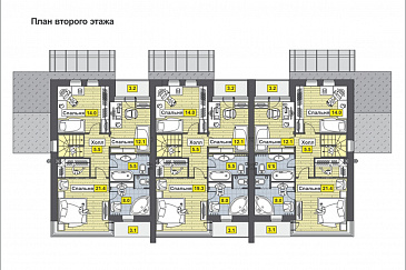 Проект дома с крытой террасой, большой кухней-столовой, просторной гостиной с камином, постирочной, балконом / План мансардного этажа