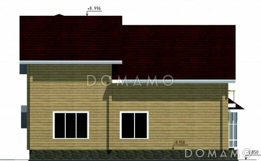 Проект одноэтажного дома из бруса с мансардным и цокольным этажами / Фасад 4