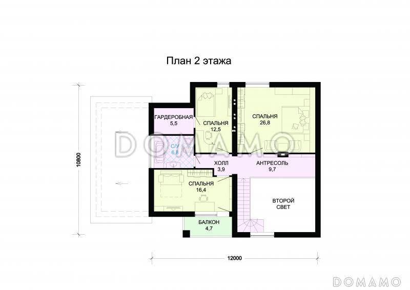 Проект дома из пеноблоков с небольшой сауной / План мансардного этажа