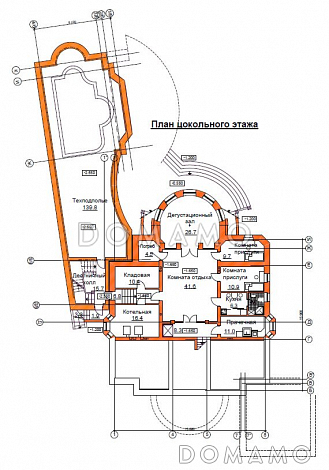 Проект загородного жилого дома спроектированного в традициях неоклассицизма начала ХХв. / План цокольного этажа