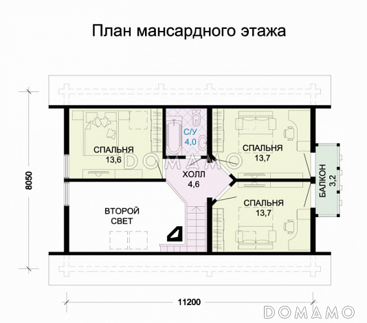 Проект комфортабельного бревенчатого дома с вынесенной столовой / План мансардного этажа
