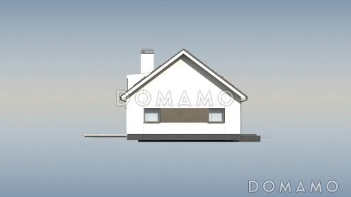 Проект одноэтажного коттеджа из кирпича с мансардным этажом со вторым светом, большим панорамным окном и гаражом / Фасад 2