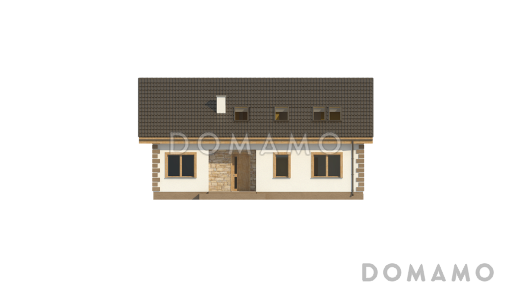 Проект одноэтажного мансардного дома из кирпича классической формы и планировки, с пятью комнатами / Фасад 1