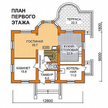 Проект двухэтажного дома из пеноблоков до 200 м.кв / План 1 этажа