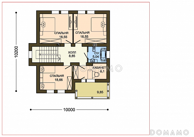Проект двухэтажного коттеджа с облицовкой клинкером и с навесом для автомашины / План 2 этажа