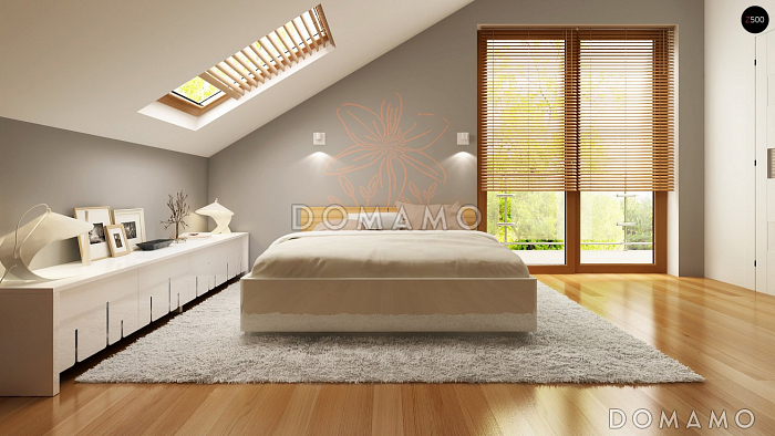 Проект компактного одноэтажного мансардного дома из газобетона с двумя спальнями для строительства на небольшом участке