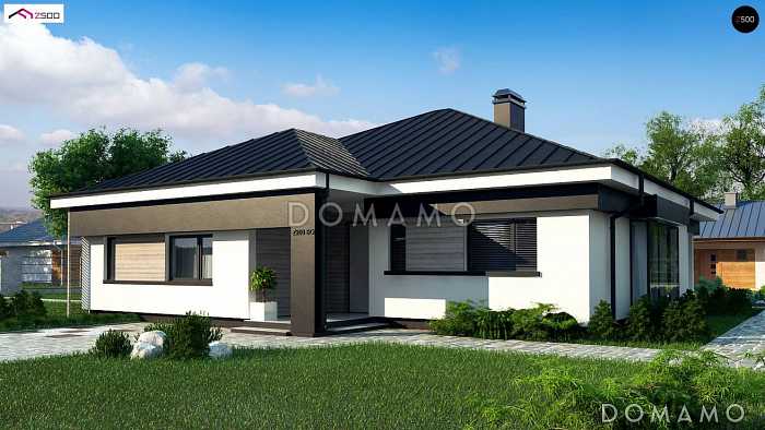 Проект загородного дома функциональной планировки с  большой гостиной и изолированной кухней с кладовой, просторной ванной