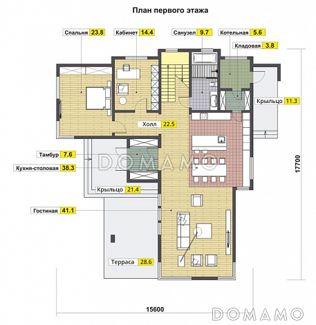 Проект современного дома из газобетона / План 1 этажа