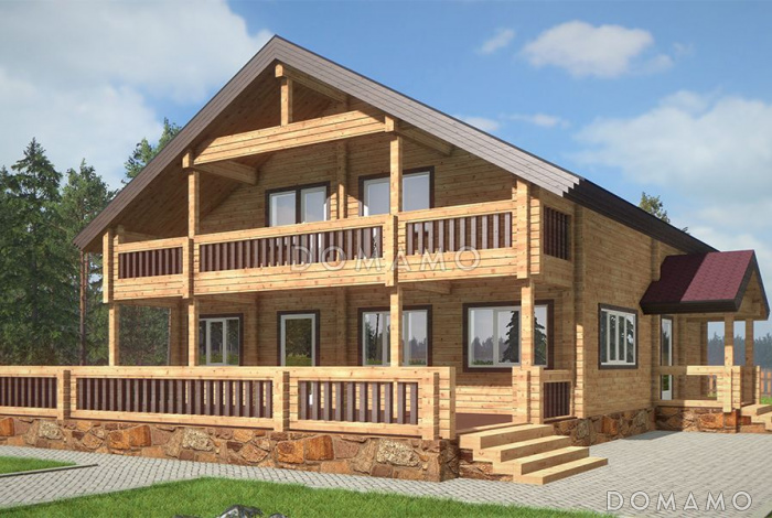 Проект двухэтажного дома из клееного бруса с просторной кухней-столовой