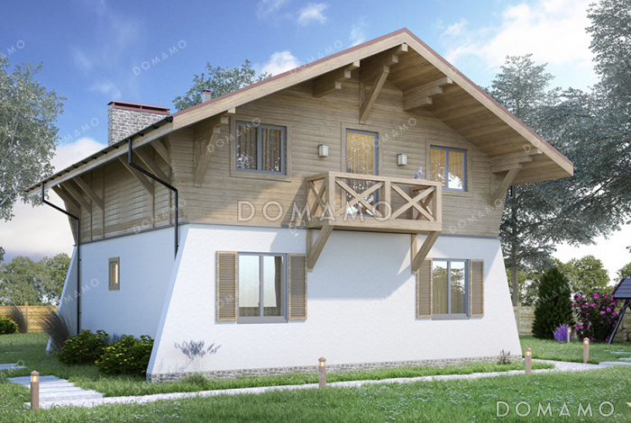 Проект коттеджа в стиле шале с 4 спальнями и нестандартными фасадами