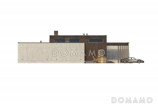 Проект кирпичного одноэтажного дома с 4 спальнями, верандой, баней и тренажерным залом / Фасад 2