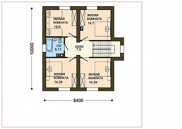 Проект компактного коттеджа с кладовой и пятью спальнями / План 2 этажа
