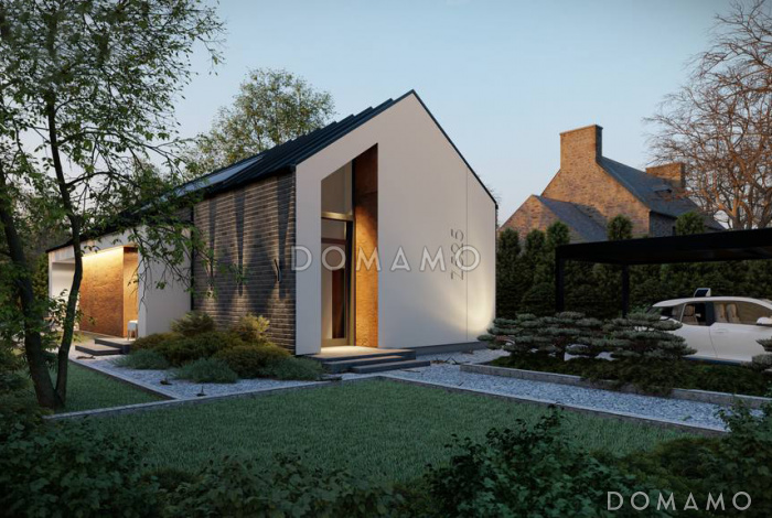 Проект эргономичного загородного дома с террасами, двумя санузлами, объединенной кухней и гостиной