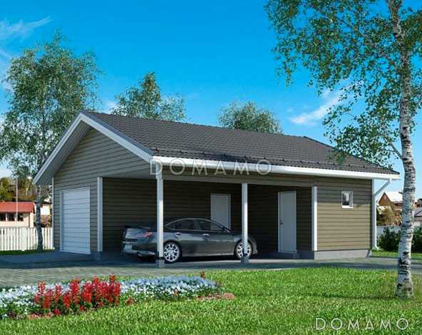 Проект каркасного гаража и навеса с хозблоком