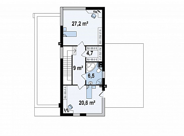 Проект современного двухэтажного дома из газобетона в стиле модерн, с террасой на втором уровне, с гаражом / План 2 этажа